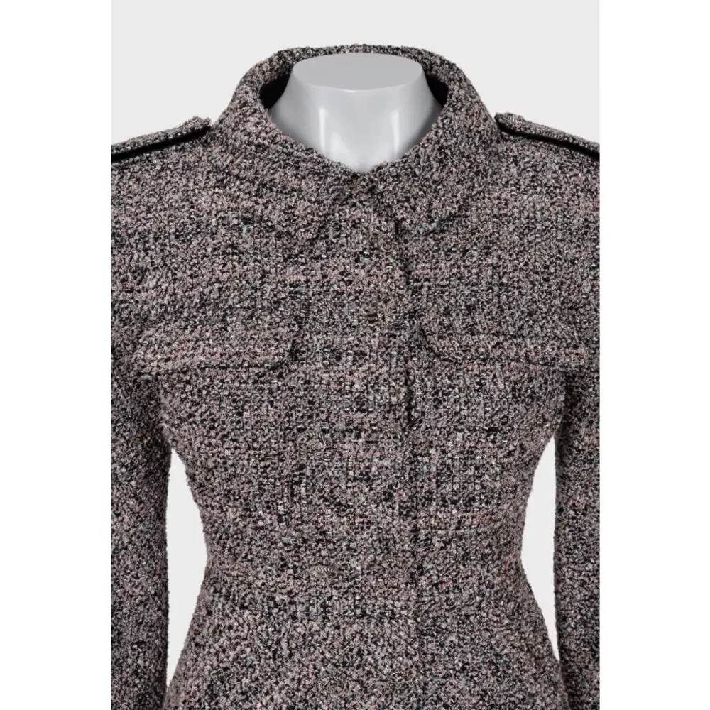 Chanel 2016 Pink Black & Silver Bouclé Wool Skirt Jacket Suit FR34